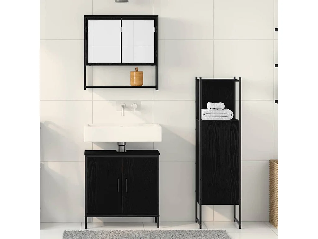 Ensemble de mobilier de salle de bain avec stockage 3 pcs Noir