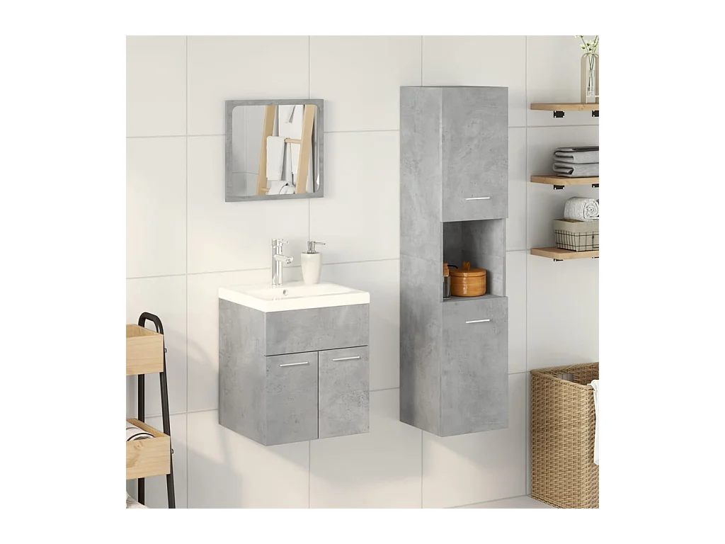 Set di mobili da bagno 3 pezzi grigio cemento