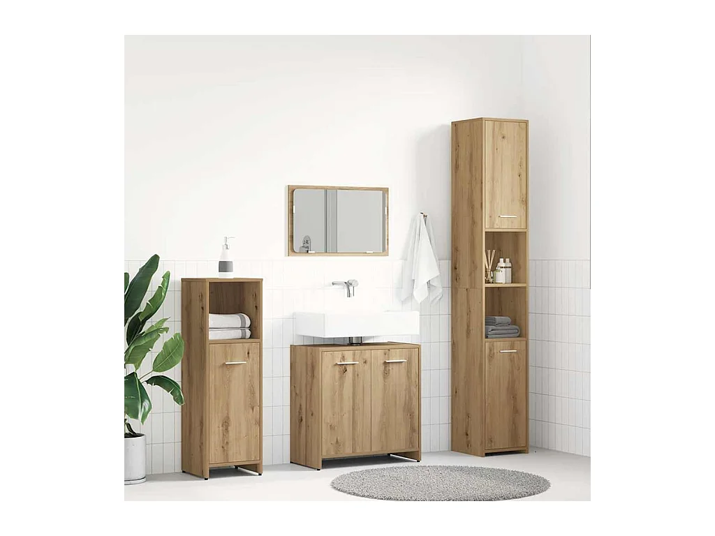 4-delige badkamermeubelset van bewerkt hout