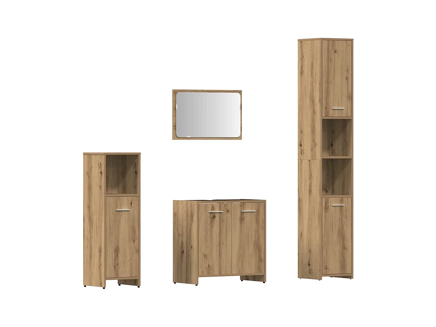 4-delige badkamermeubelset van bewerkt hout