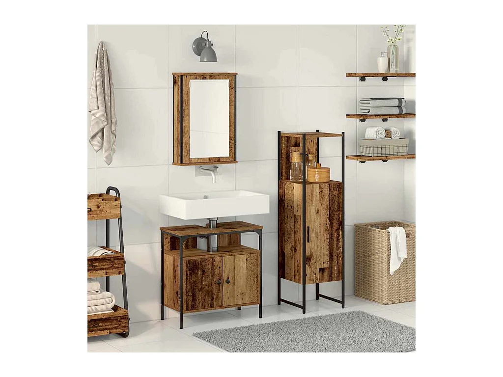 Ensemble de mobilier de salle de bain avec porte 3 pcs Marron