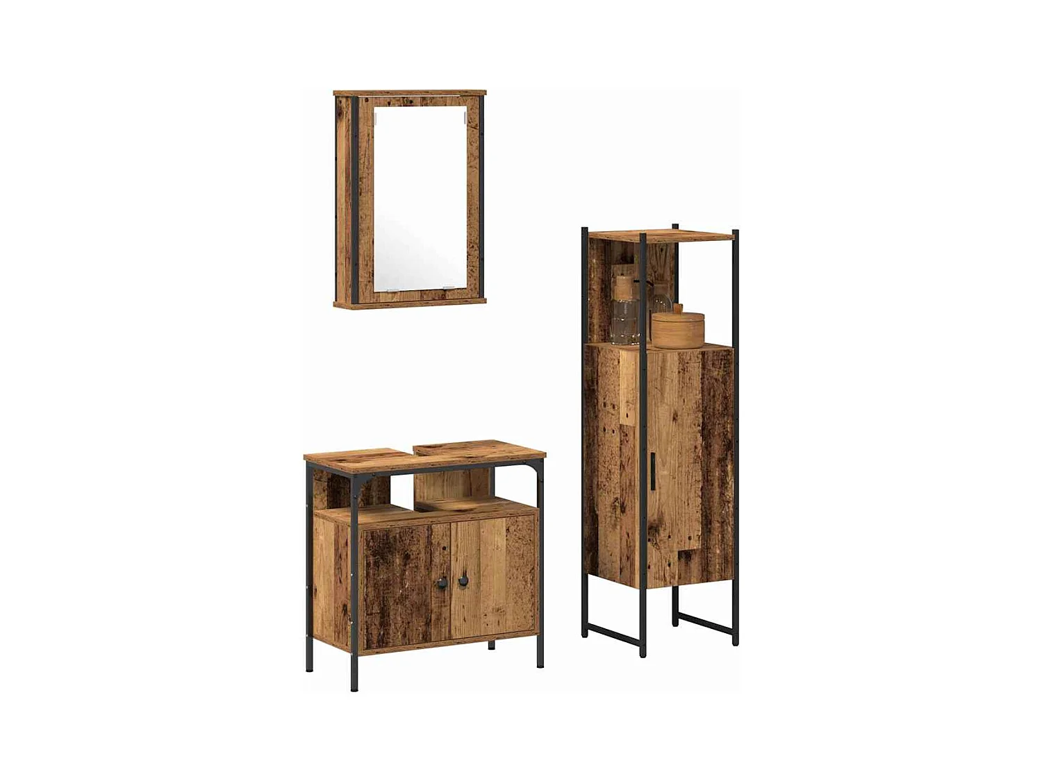 Ensemble de mobilier de salle de bain avec porte 3 pcs Marron