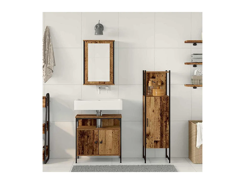 Ensemble de mobilier de salle de bain avec porte 3 pcs Marron
