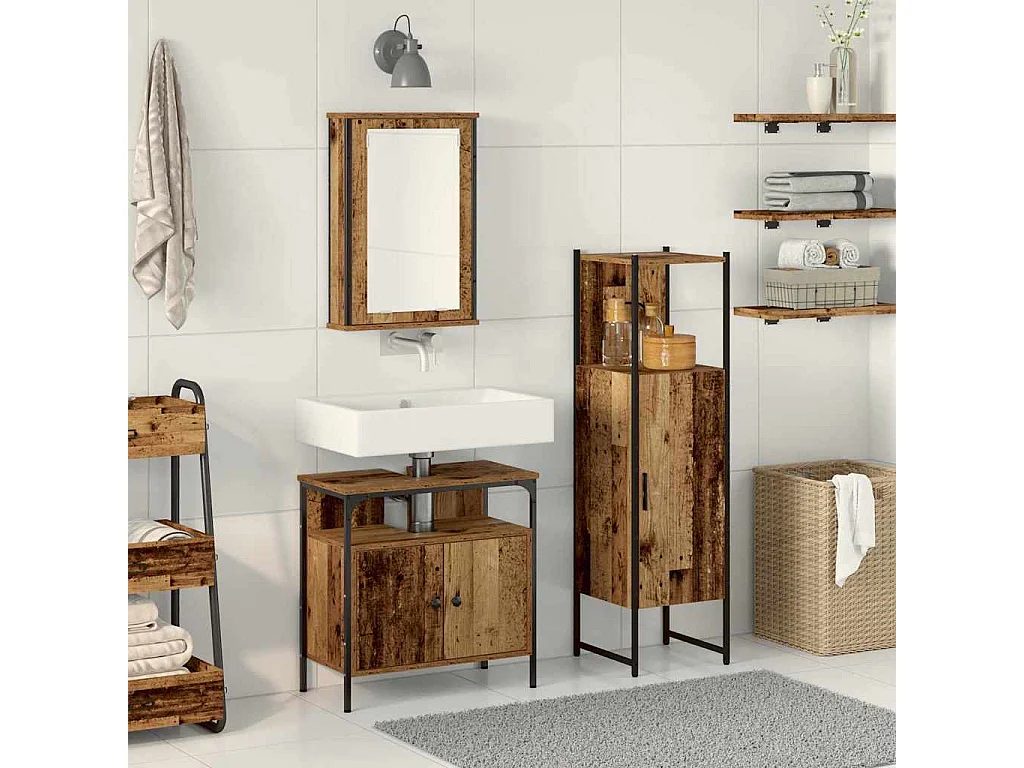 Ensemble de mobilier de salle de bain avec porte 3 pcs Marron