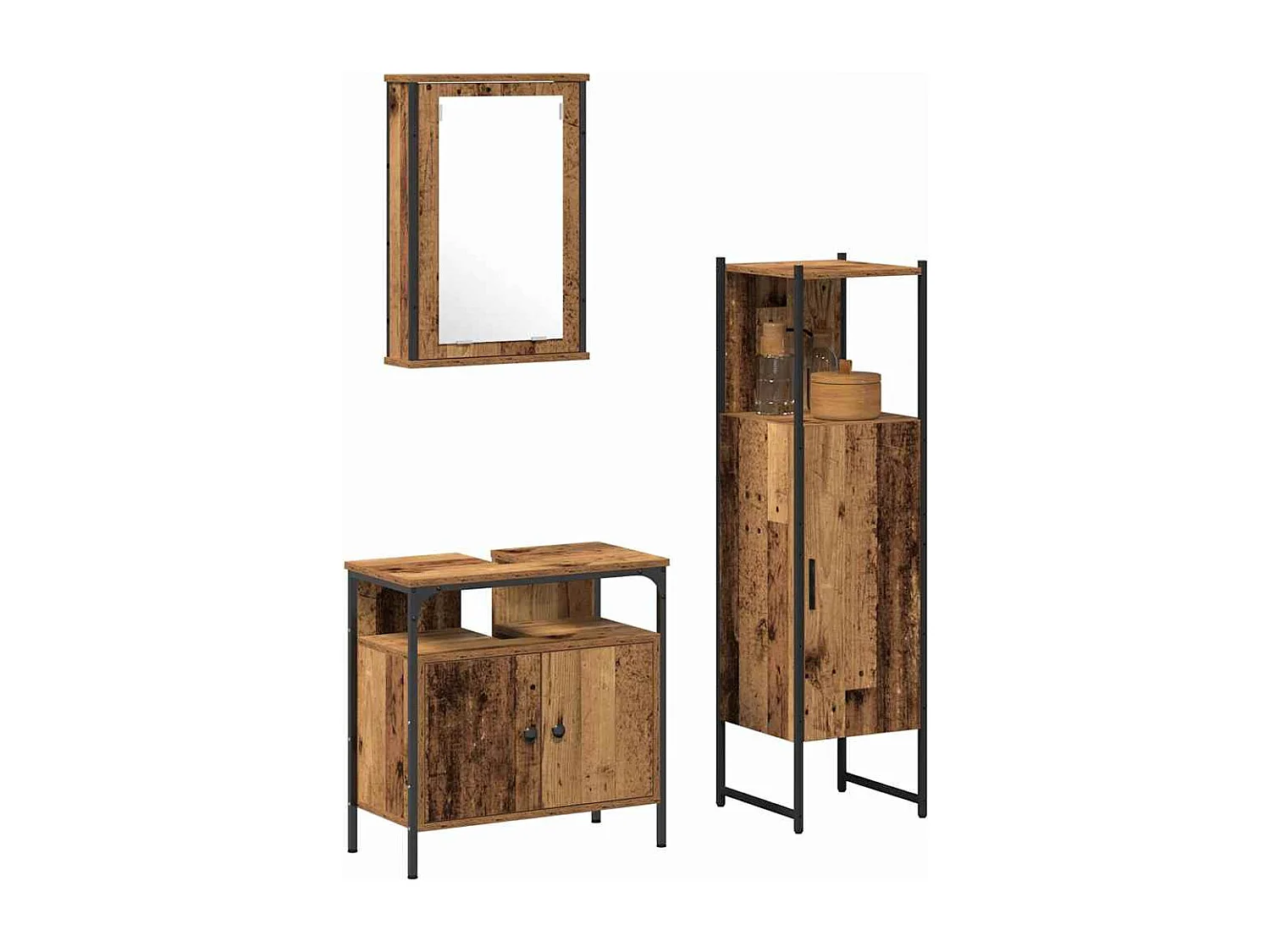 Ensemble de mobilier de salle de bain avec porte 3 pcs Marron