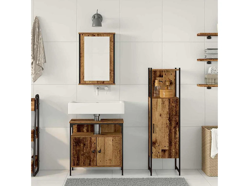Ensemble de mobilier de salle de bain avec porte 3 pcs Marron