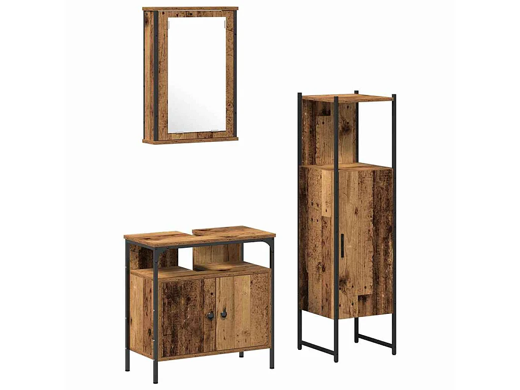 Ensemble de mobilier de salle de bain avec porte 3 pcs Marron