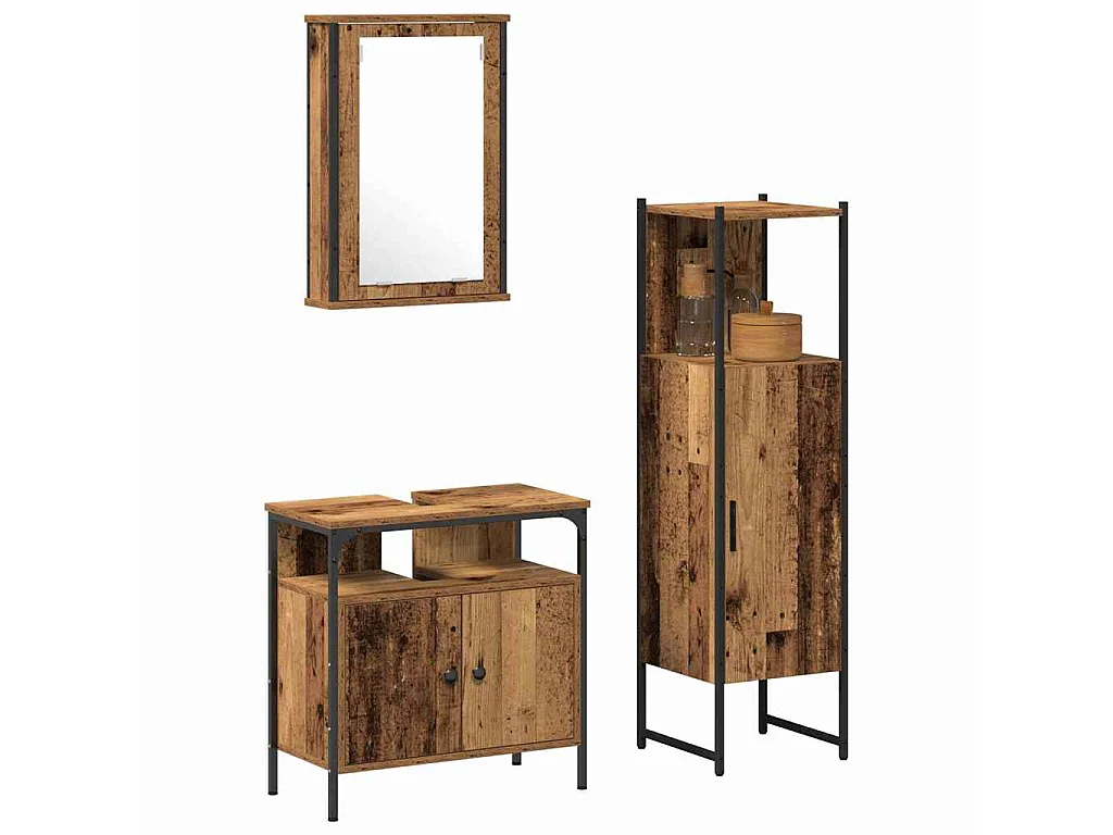 Ensemble de mobilier de salle de bain avec porte 3 pcs Marron