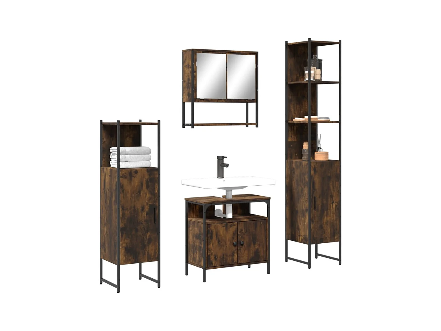 Ensemble de meubles de salle de bain 4 pcs Chêne fumé Bois