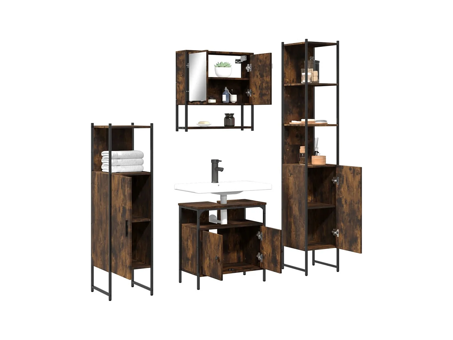 Ensemble de meubles de salle de bain 4 pcs Chêne fumé Bois