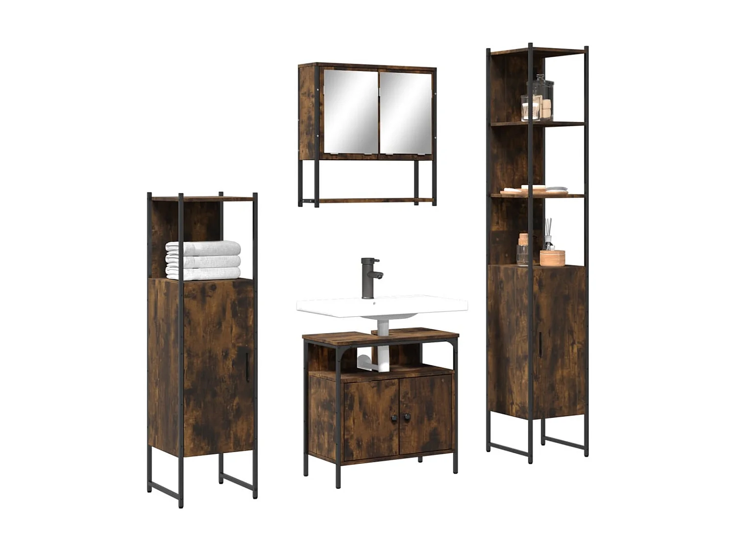 Ensemble de meubles de salle de bain 4 pcs Chêne fumé Bois