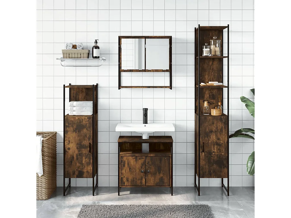Ensemble de meubles de salle de bain 4 pcs Chêne fumé Bois