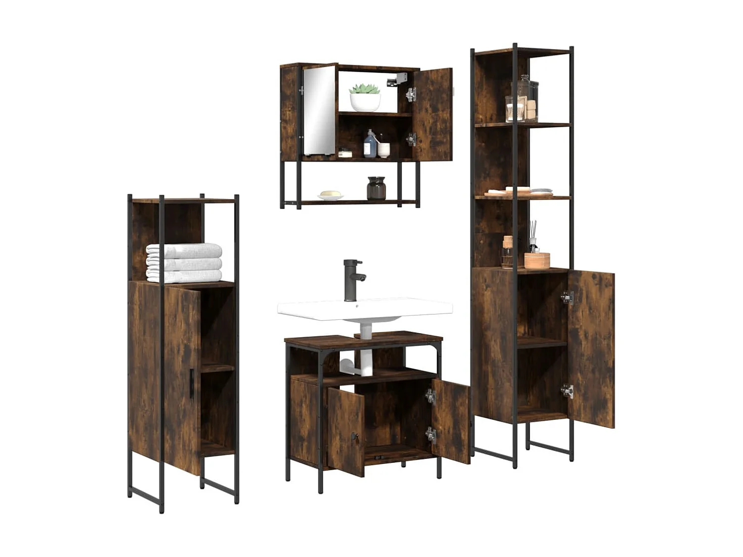 Ensemble de meubles de salle de bain 4 pcs Chêne fumé Bois