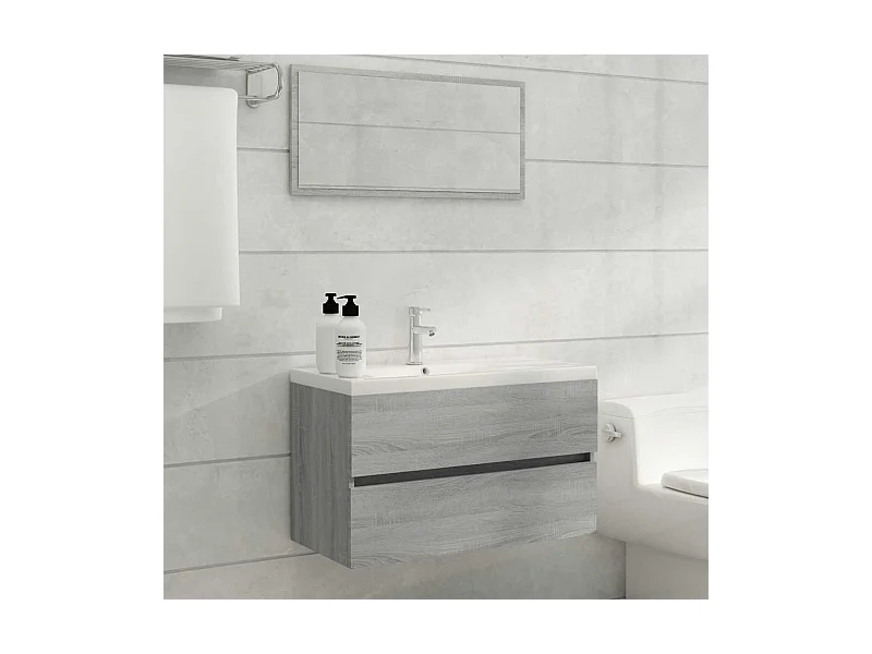 Ensemble de meubles de salle de bain 2 pcs Sonoma gris