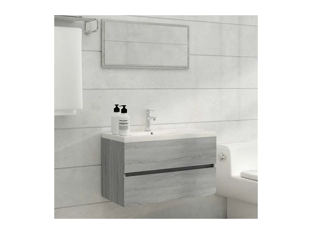 Ensemble de meubles de salle de bain 2 pcs Sonoma gris