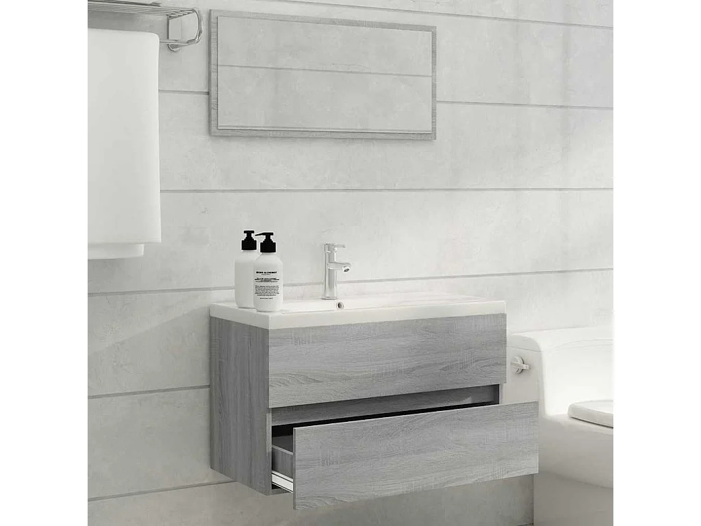 Ensemble de meubles de salle de bain 2 pcs Sonoma gris
