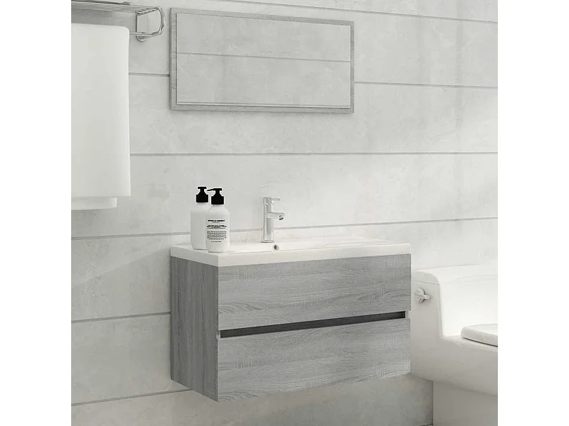 Ensemble de meubles de salle de bain 2 pcs Sonoma gris