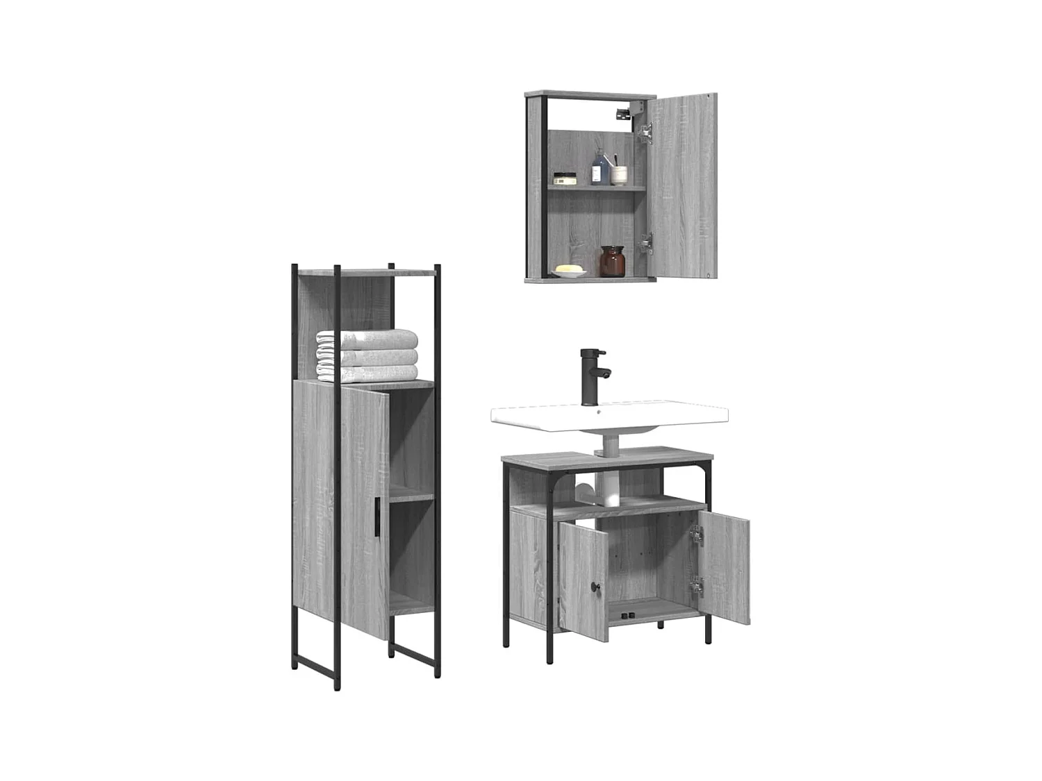 Set di mobili da bagno Sonoma Grey da 3 pezzi