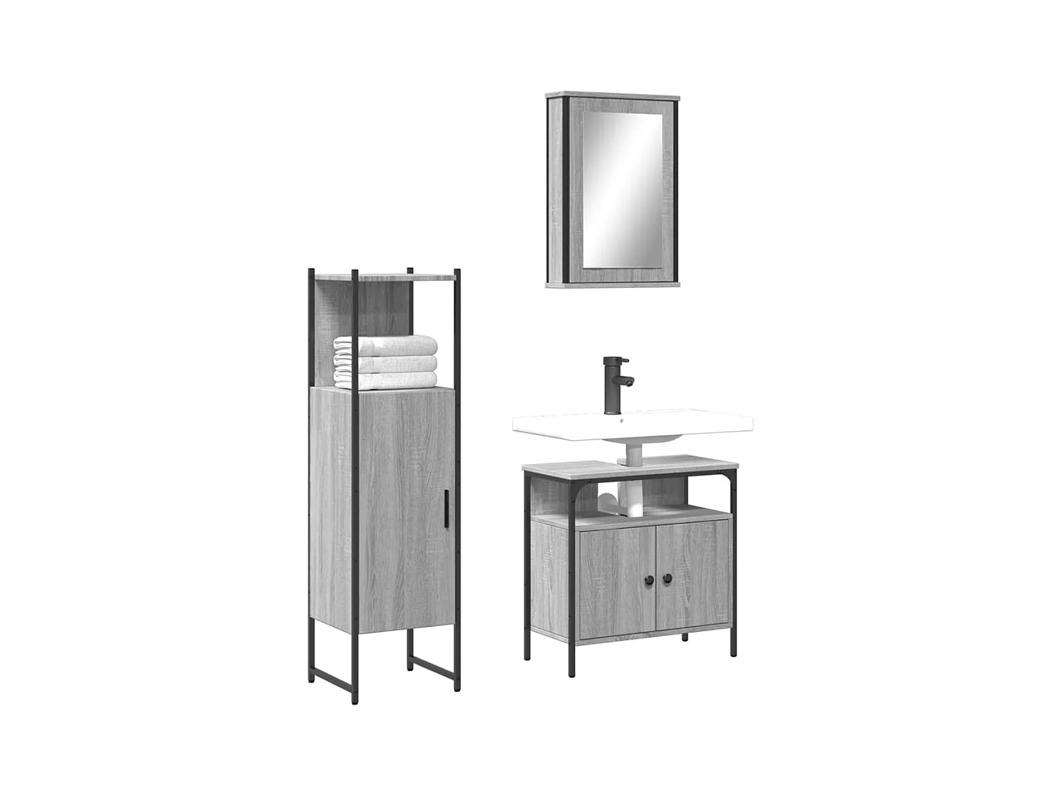 Ensemble de meubles de salle de bain 3 pcs Sonoma gris