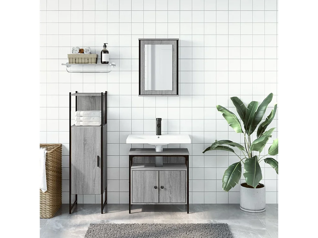 Ensemble de meubles de salle de bain 3 pcs Sonoma gris