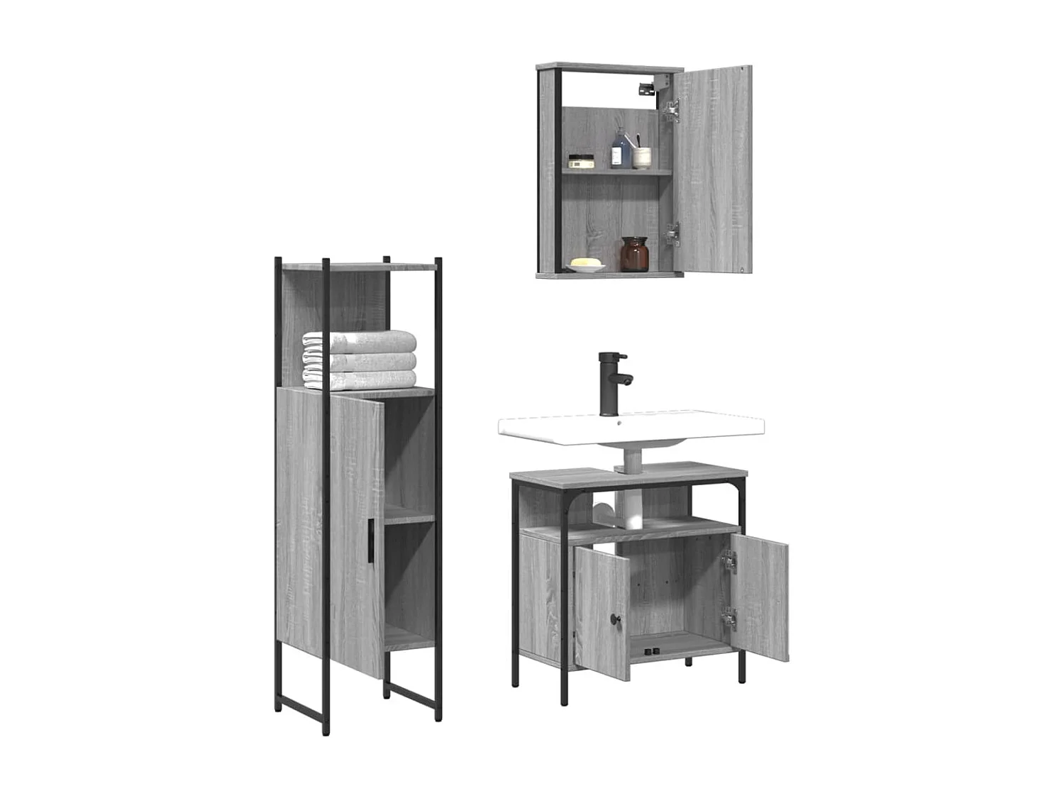 Ensemble de meubles de salle de bain 3 pcs Sonoma gris