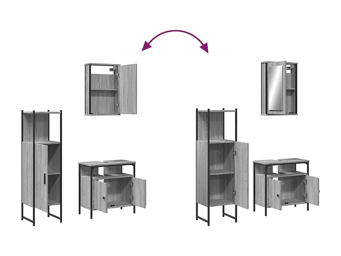 Ensemble de meubles de salle de bain 3 pcs Sonoma gris