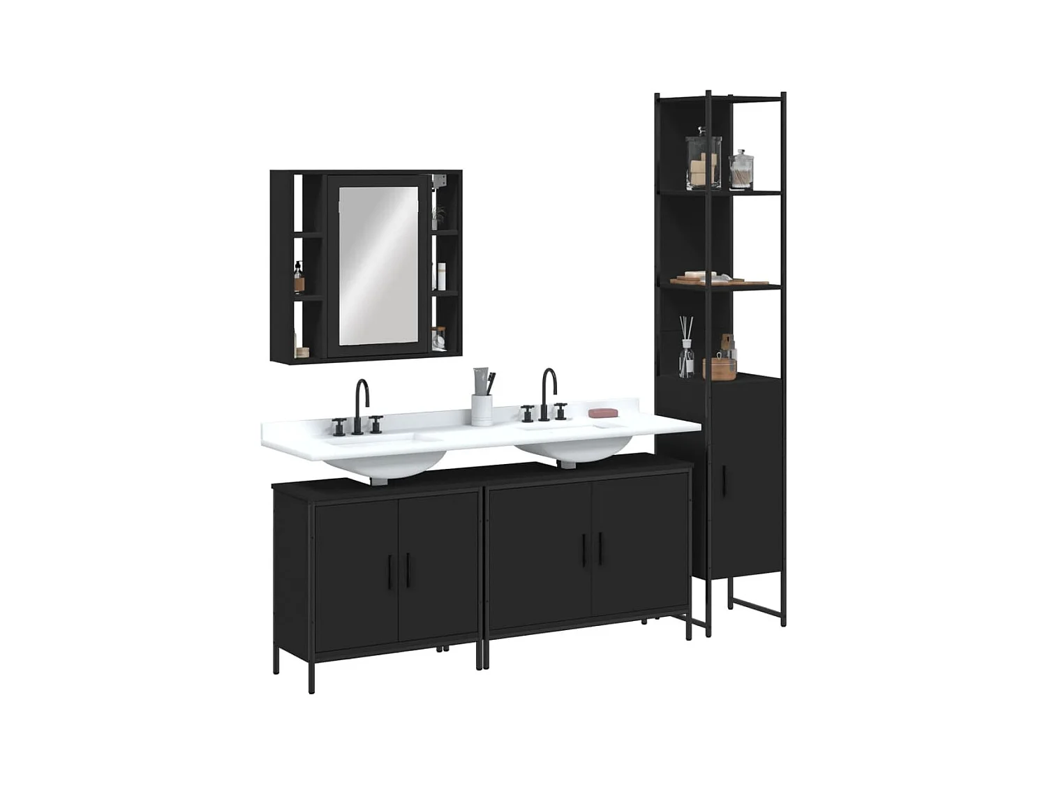 4-delige badkamermeubelset zwart bewerkt hout