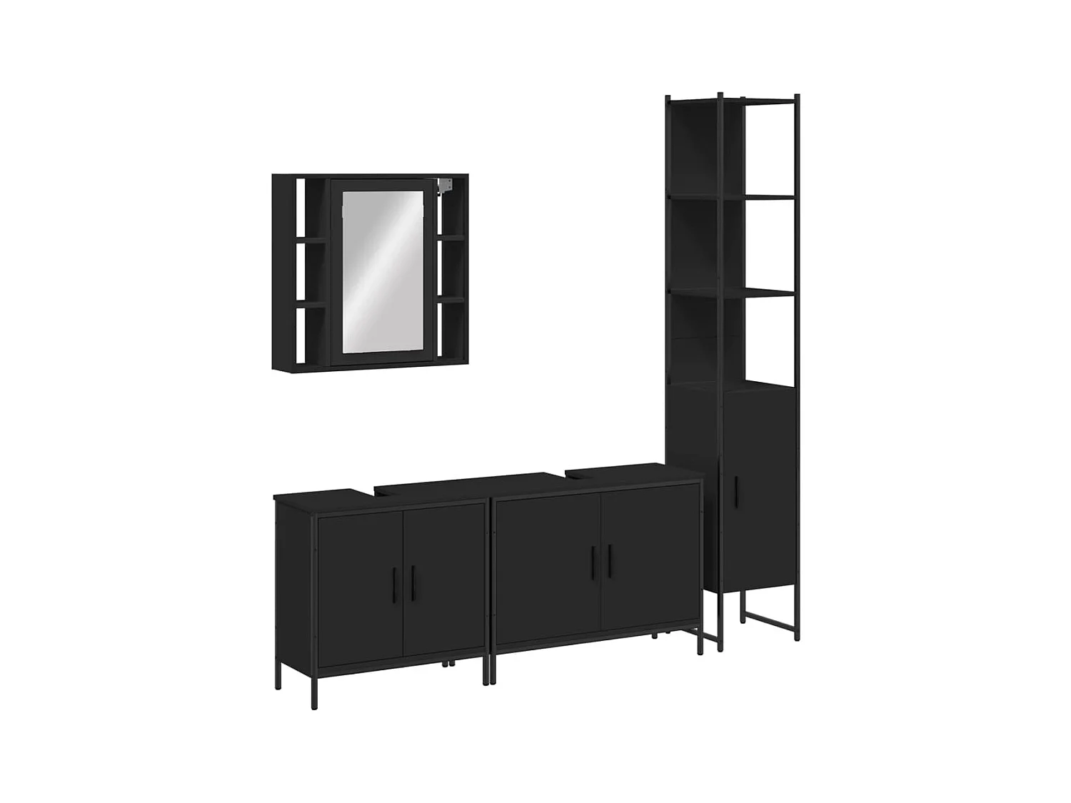 4-delige badkamermeubelset zwart bewerkt hout