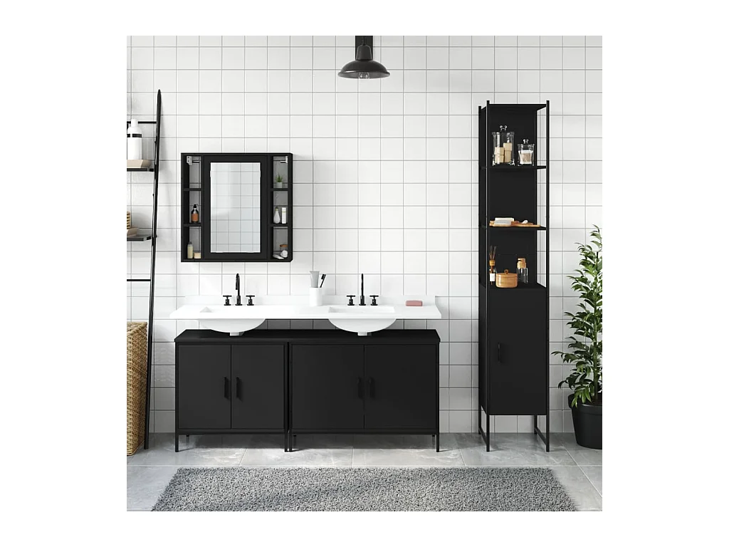 4-delige badkamermeubelset zwart bewerkt hout
