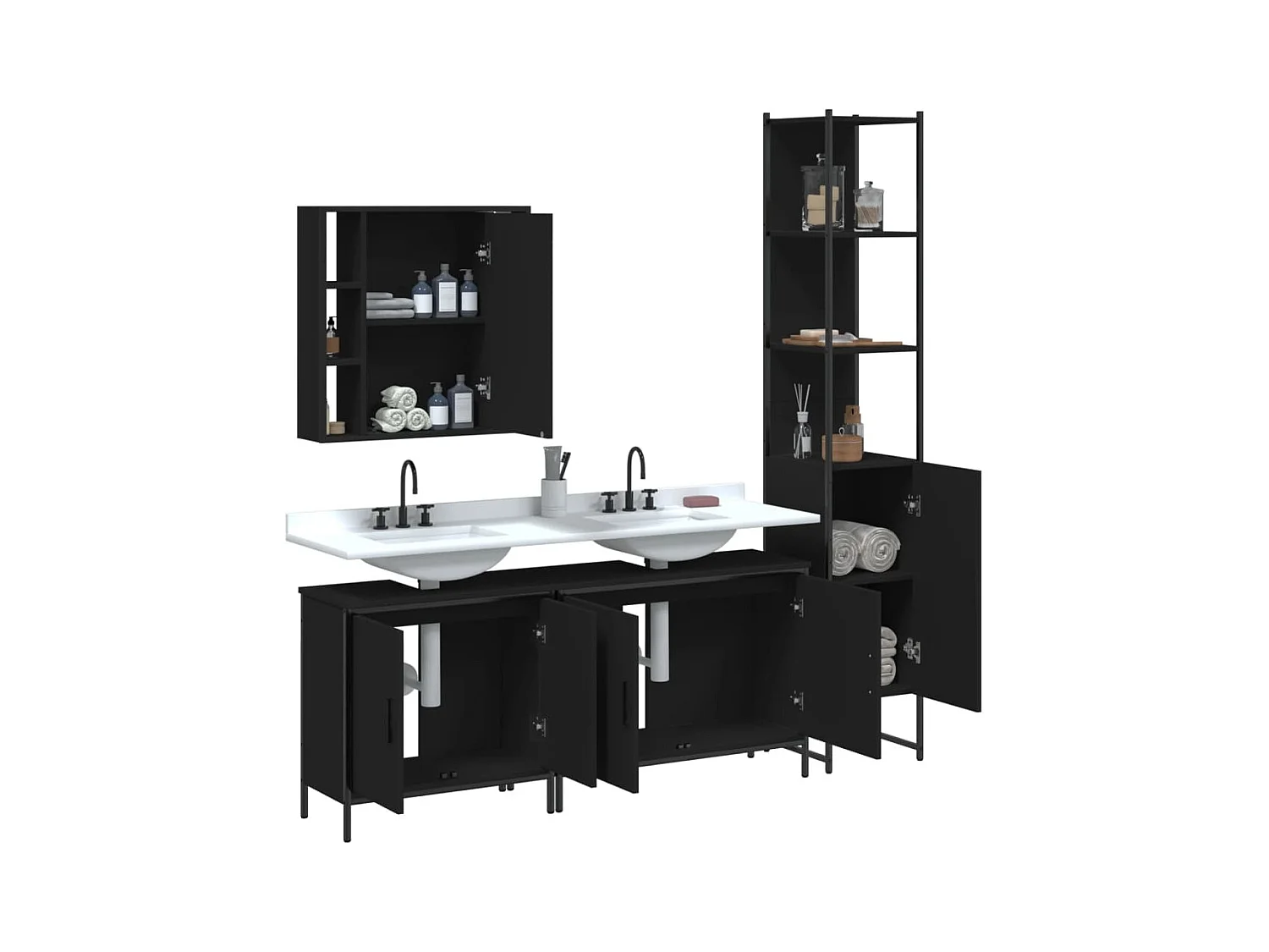 4-delige badkamermeubelset zwart bewerkt hout