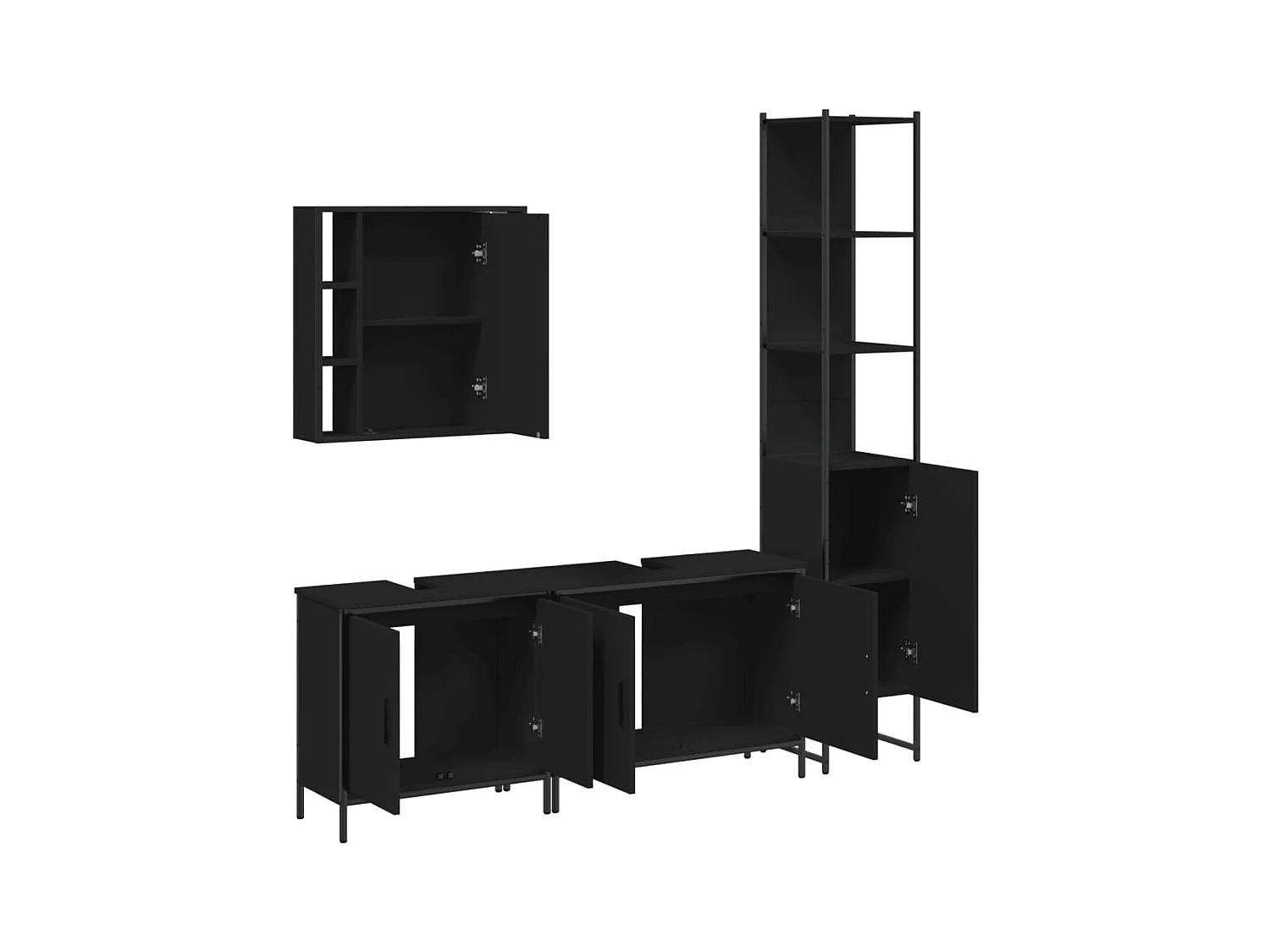 4-delige badkamermeubelset zwart bewerkt hout