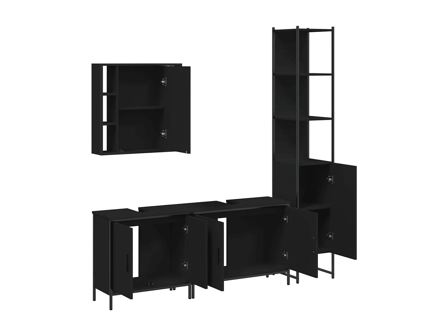 Set di mobili da bagno in legno ingegnerizzato nero da 4 pezzi