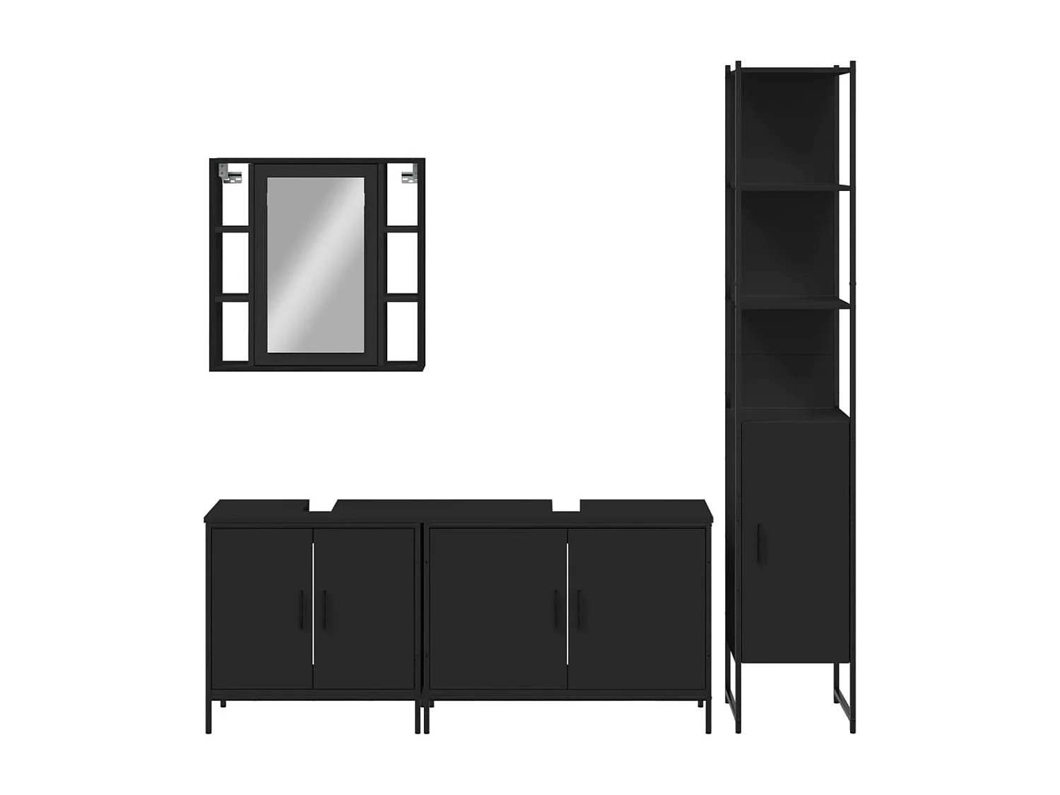 Set di mobili da bagno in legno ingegnerizzato nero da 4 pezzi