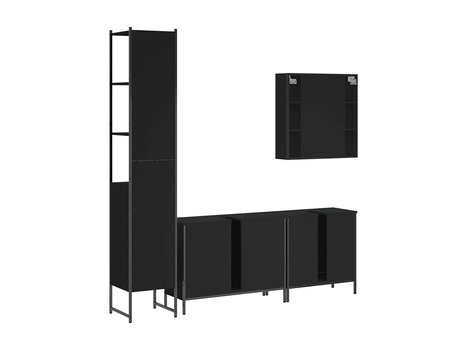 Set di mobili da bagno in legno ingegnerizzato nero da 4 pezzi