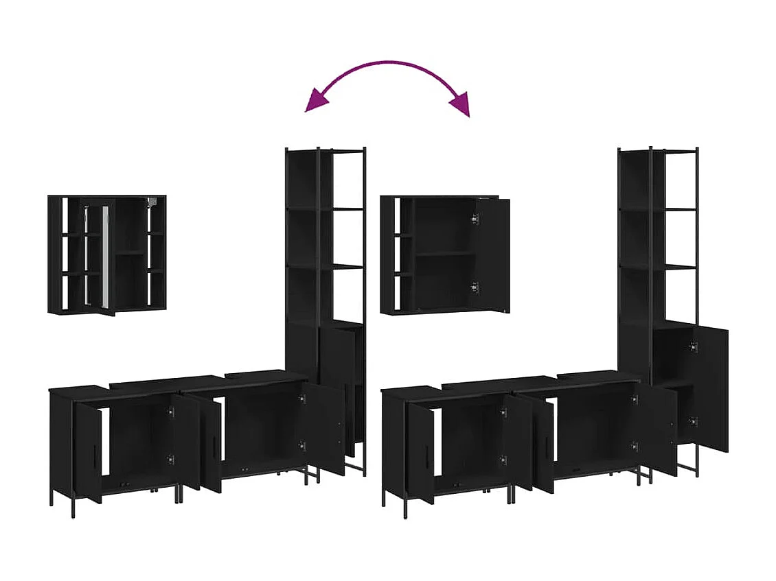 Set di mobili da bagno in legno ingegnerizzato nero da 4 pezzi