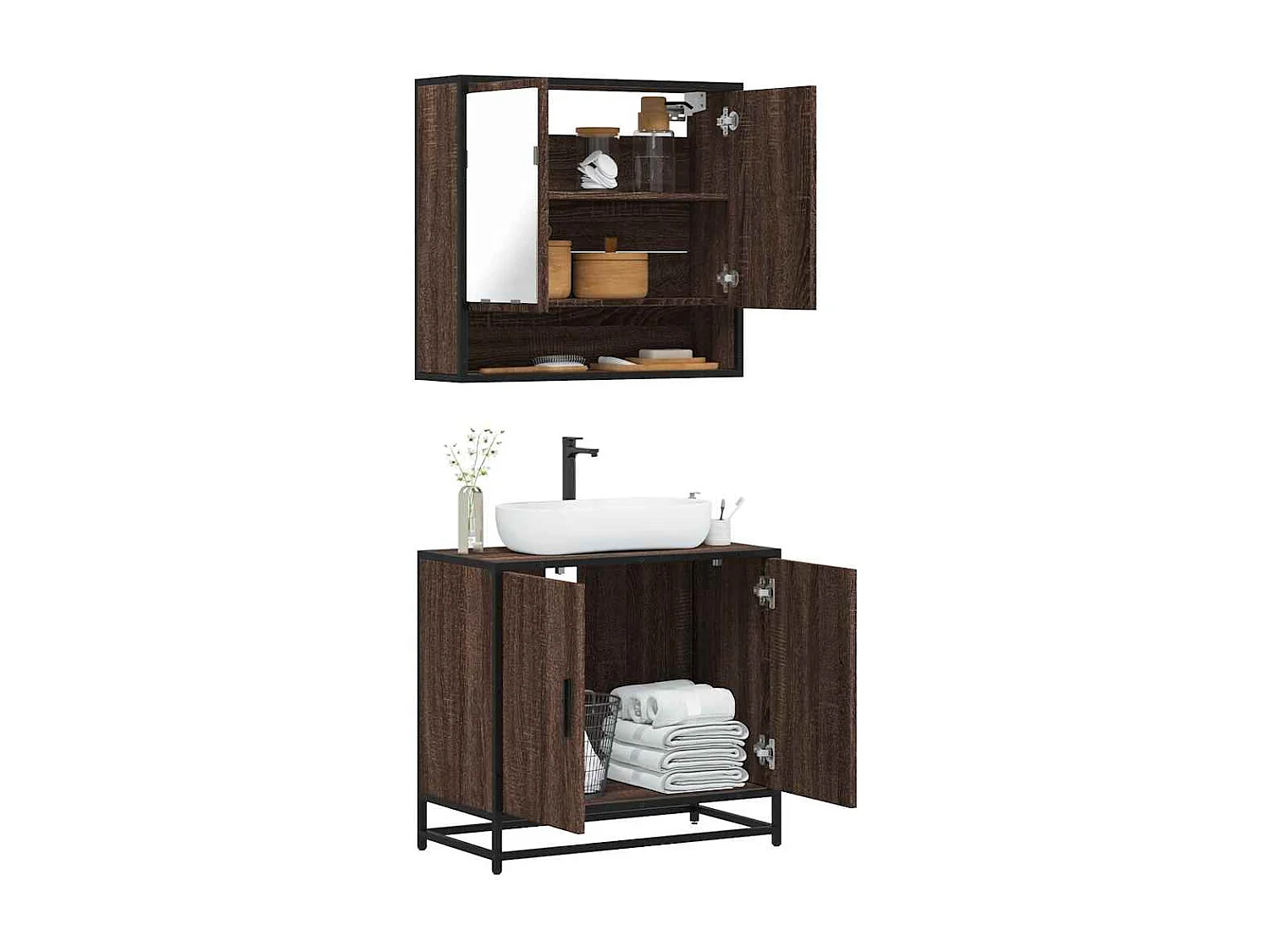Ensemble de meubles de salle de bain 2 pcs Chêne marron