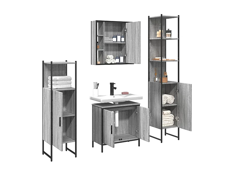 Ensemble d'armoires de salle de bain 4 pcs sonoma gris
