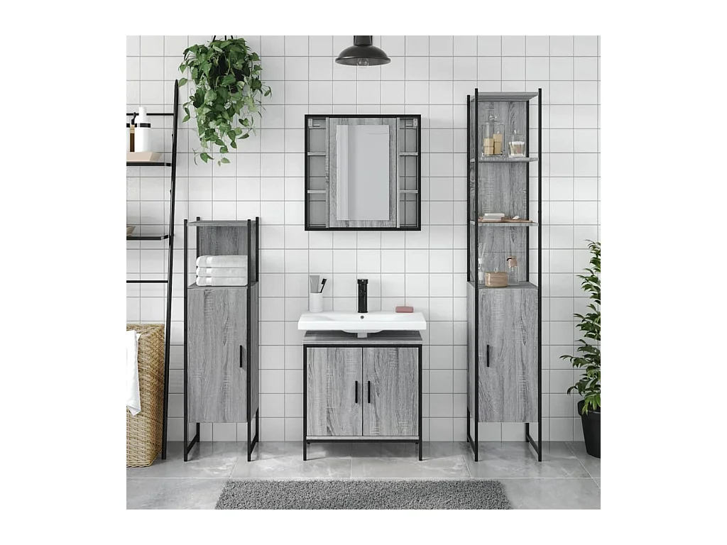 Ensemble d'armoires de salle de bain 4 pcs sonoma gris