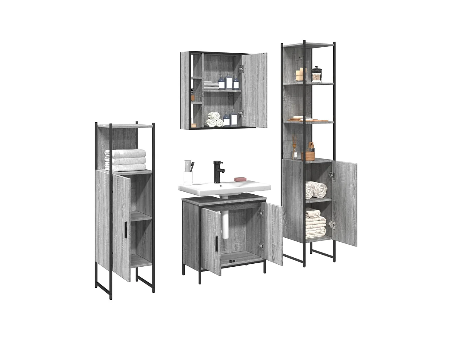 Ensemble d'armoires de salle de bain 4 pcs sonoma gris