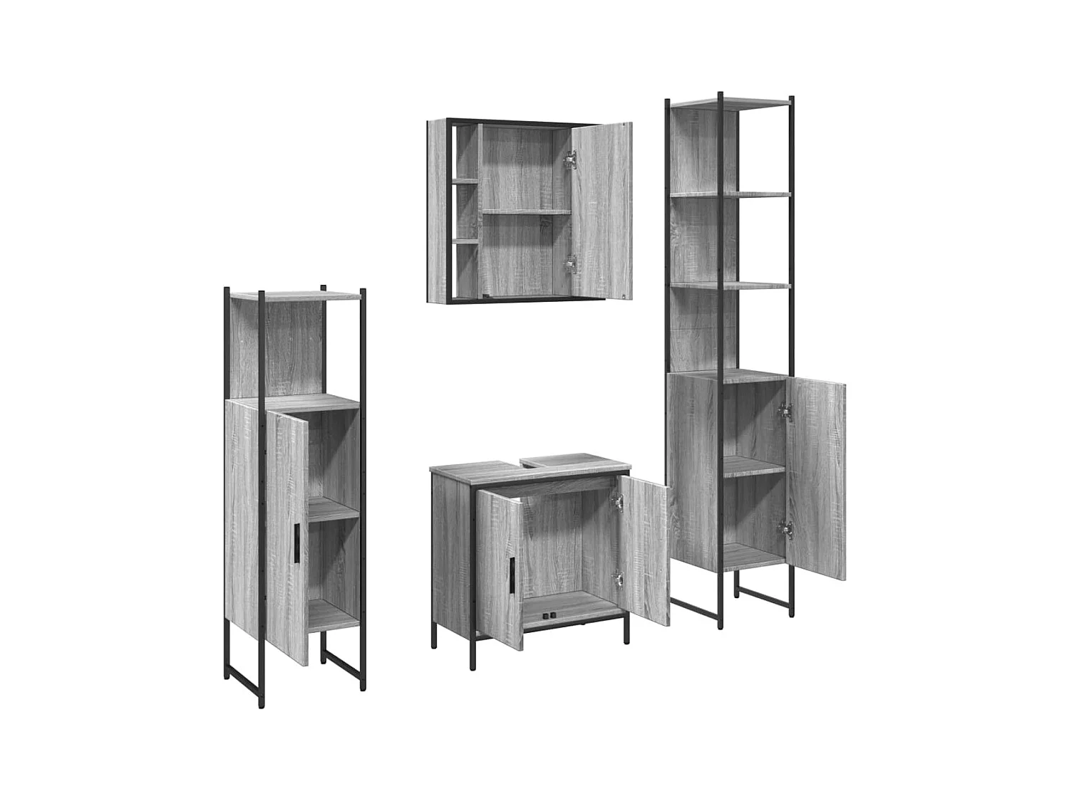 Ensemble d'armoires de salle de bain 4 pcs sonoma gris