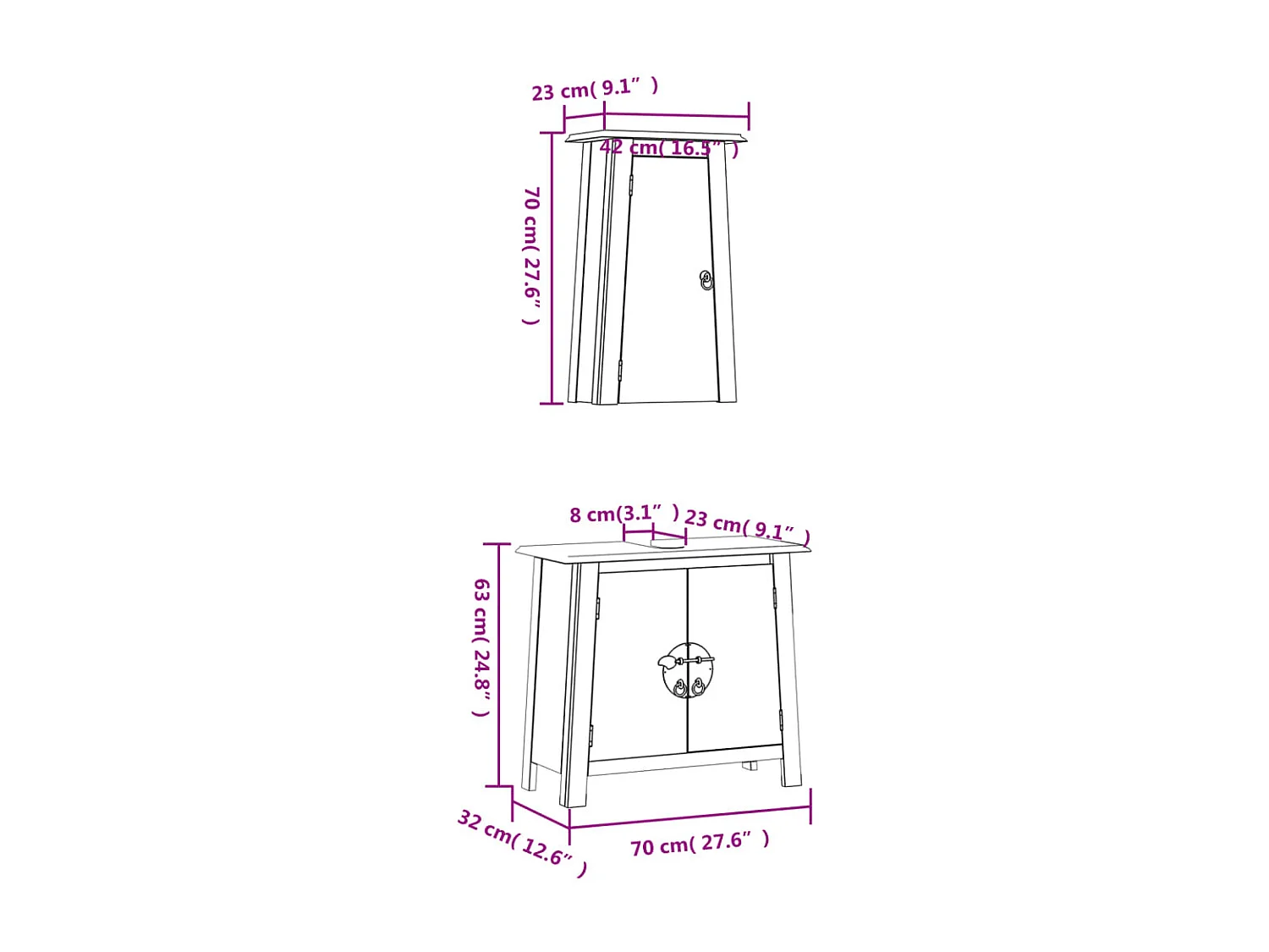Ensemble de meubles de salle de bain 2 pcs bois de pin massif