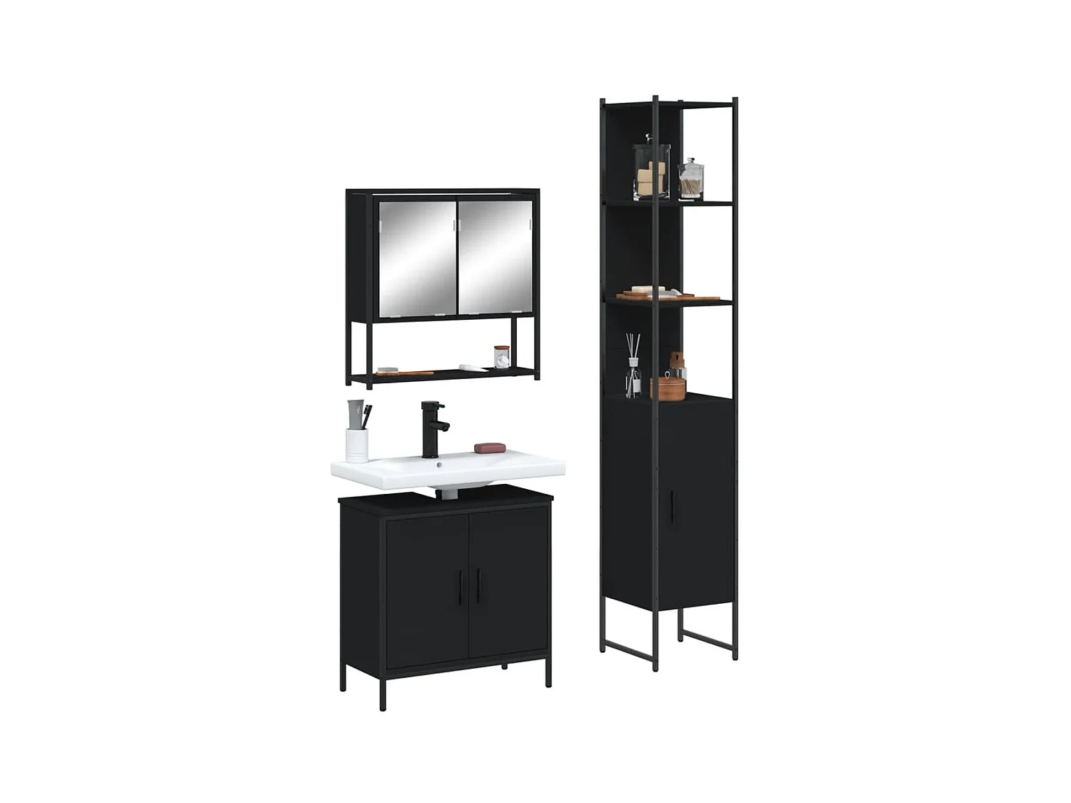 3-delige badkamermeubelset zwart bewerkt hout