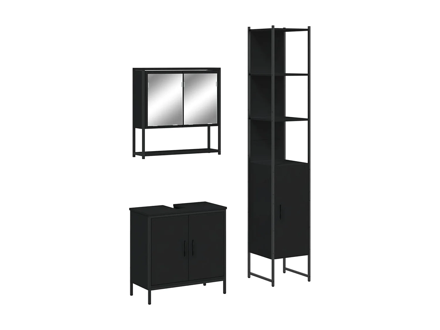 Ensemble de meubles salle de bain 3 pcs noir bois d'ingénierie