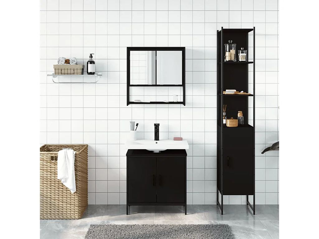 Ensemble de meubles salle de bain 3 pcs noir bois d'ingénierie