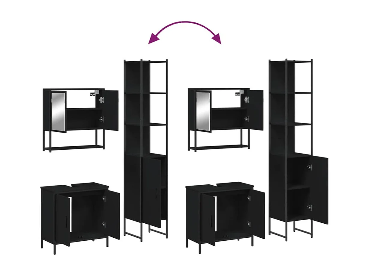 Ensemble de meubles salle de bain 3 pcs noir bois d'ingénierie