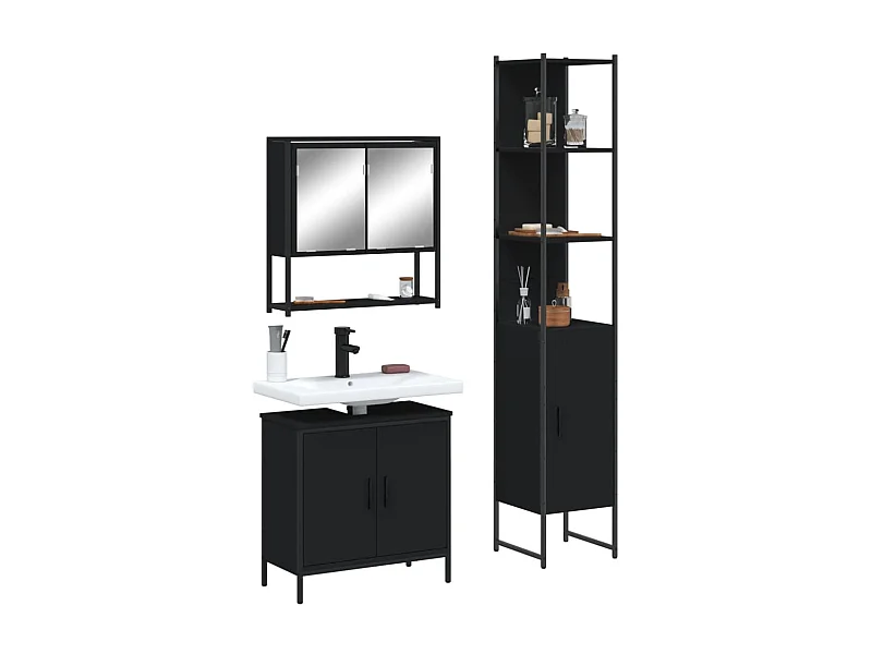 Ensemble de meubles salle de bain 3 pcs noir bois d'ingénierie