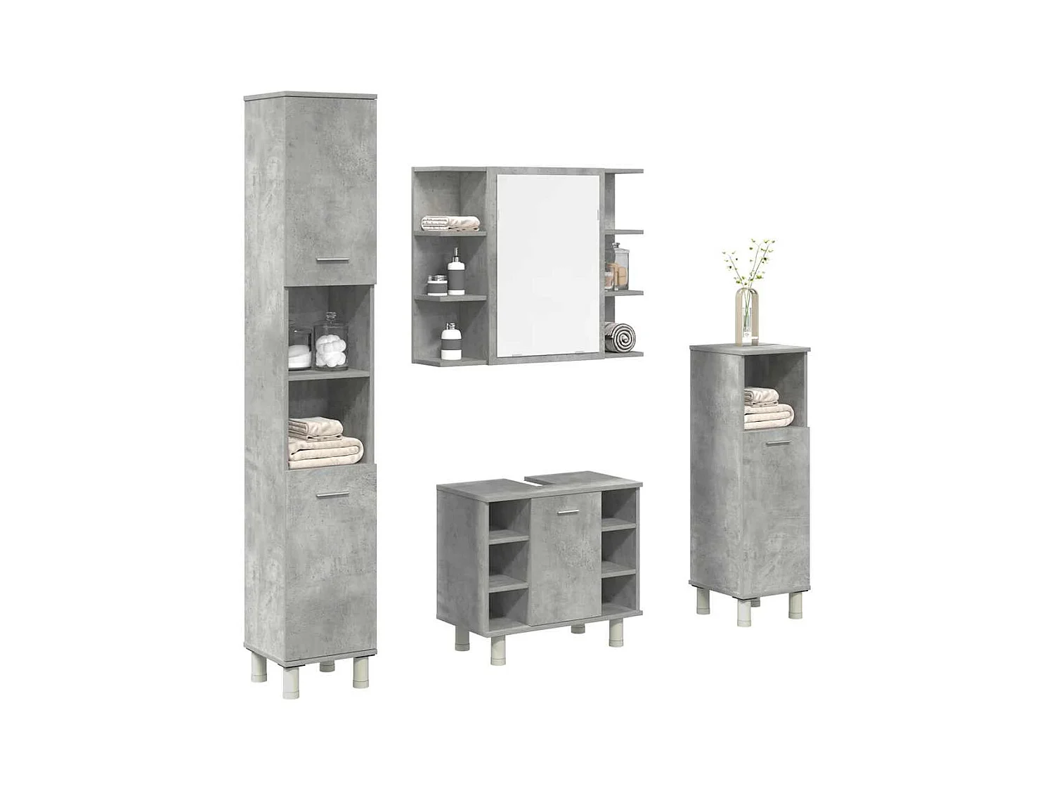Ensemble de meubles de salle de bain 4 pcs gris béton