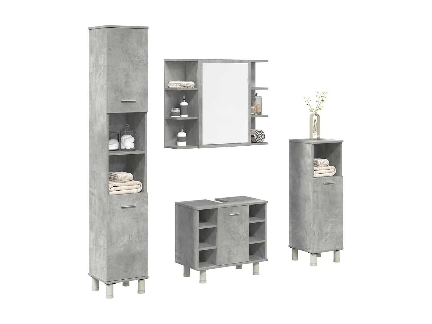 Set di mobili da bagno 4 pezzi grigio cemento