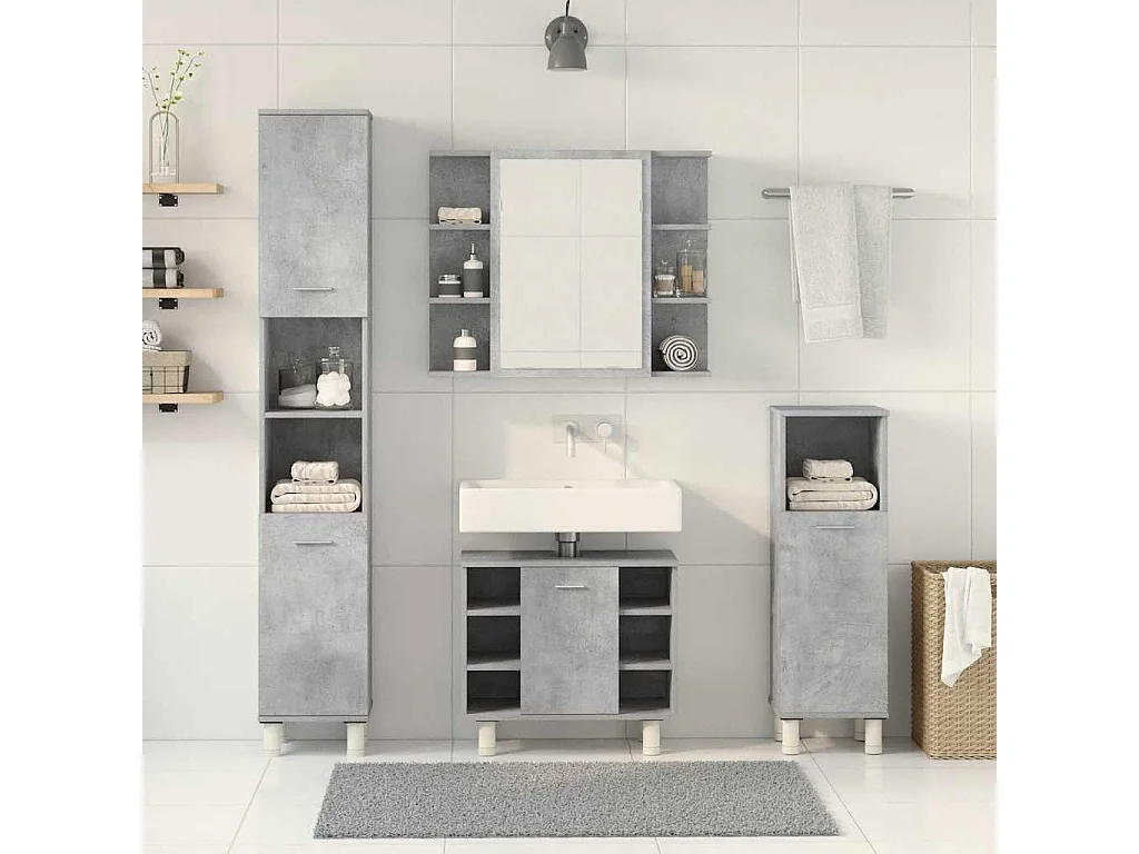 Set di mobili da bagno 4 pezzi grigio cemento