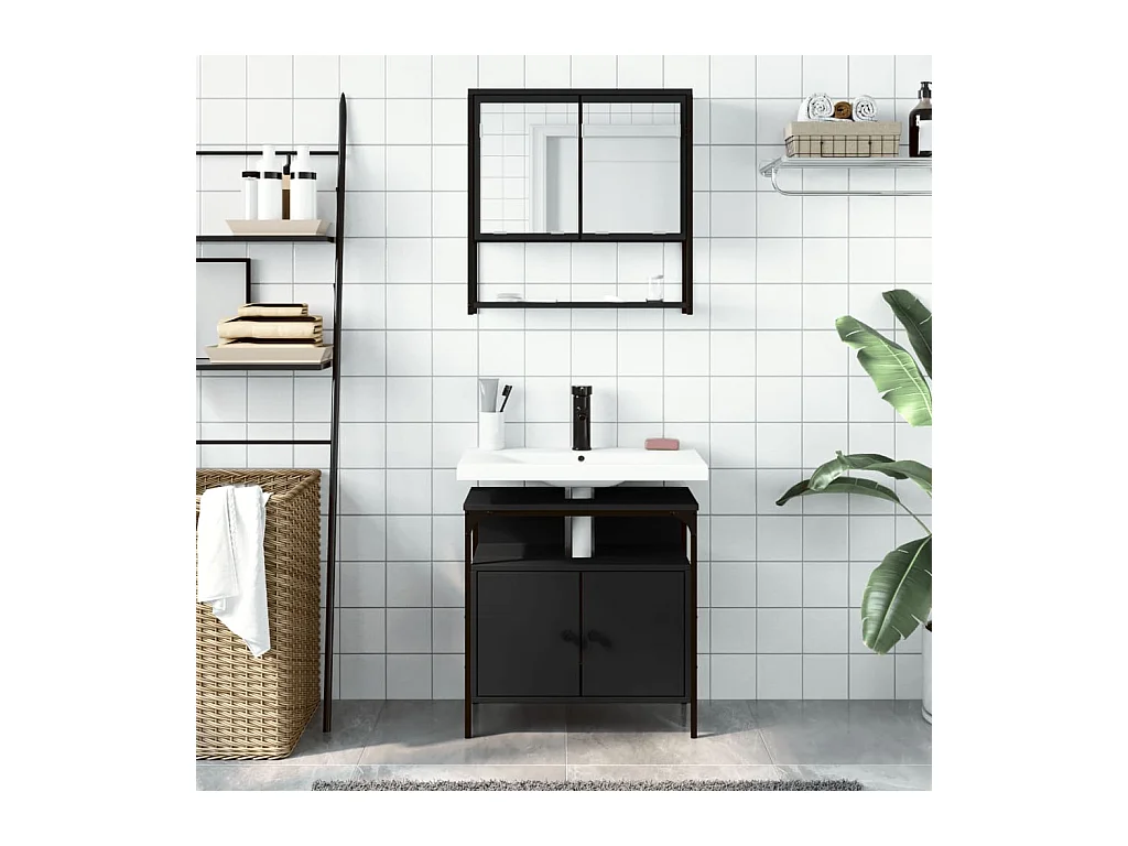Ensemble de meubles salle de bain 2 pcs noir bois d'ingénierie